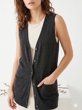 LOFT Sleeveless Sweater Vest V Neck Button Front Longline Minimalist M